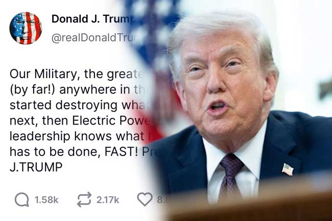 ඉරානයේ පාලම් සහ විදුලි බලාගාර විනාශ කරන බවට ට්‍රම්ප් අනතුරු අඟවයි .